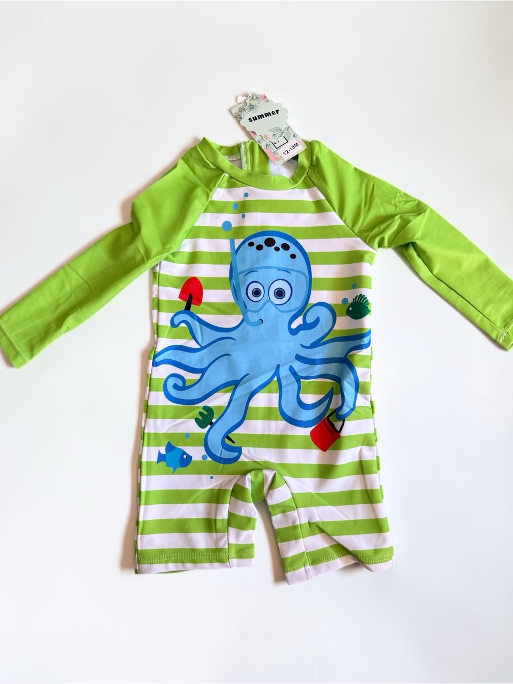 Kids UPF Octopus Rashguard Swimsuit - Lime Green
